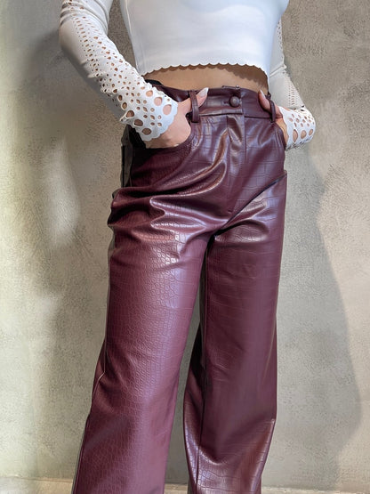  ALTHEA CROCO PANTS BURGUNDY - Vesta Donna 