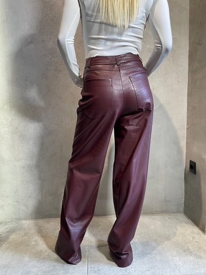  ALTHEA CROCO PANTS BURGUNDY - Vesta Donna 