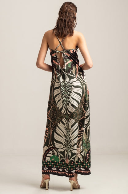 Peace & Chaos FOLIAGE SILKY DRAPE MAXI DRESS - Vesta Donna 