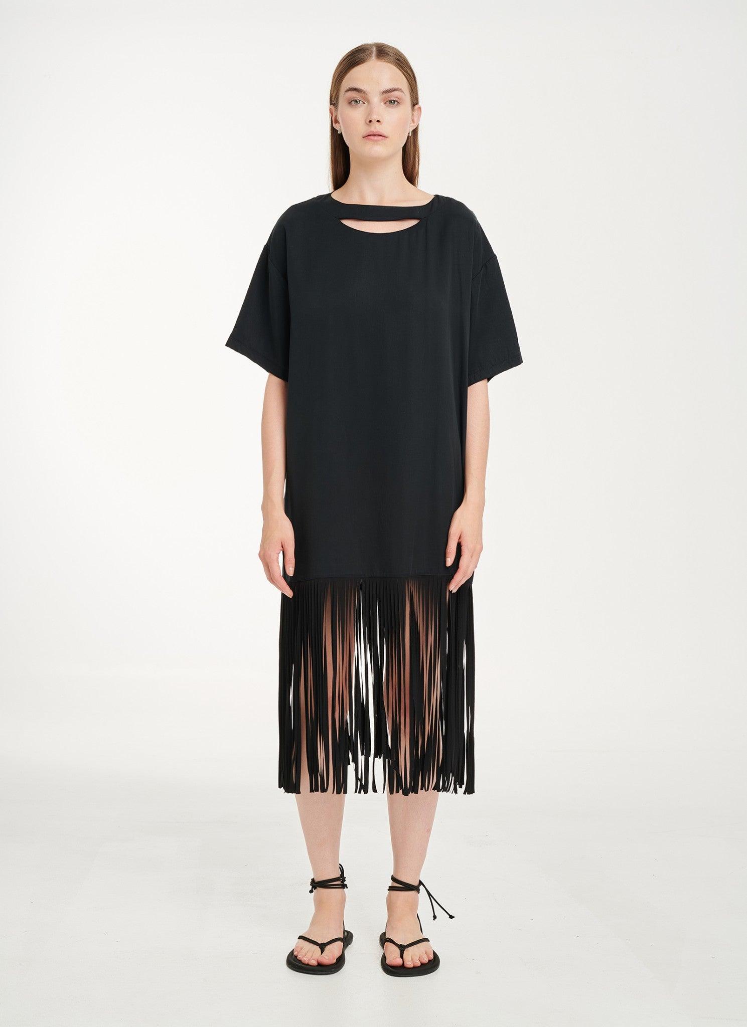 Cutcuutur TSHIRT FRINGES BLACK DRESS - Vesta Donna 