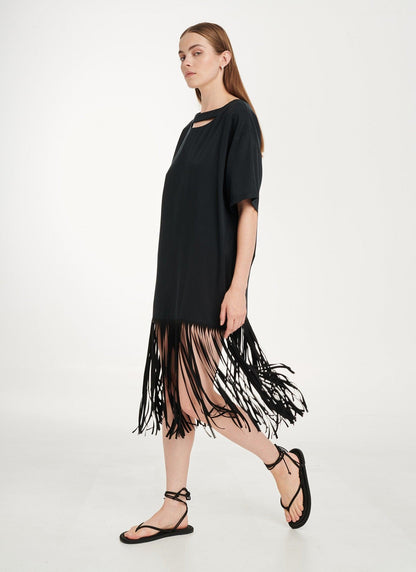 Cutcuutur TSHIRT FRINGES BLACK DRESS - Vesta Donna 